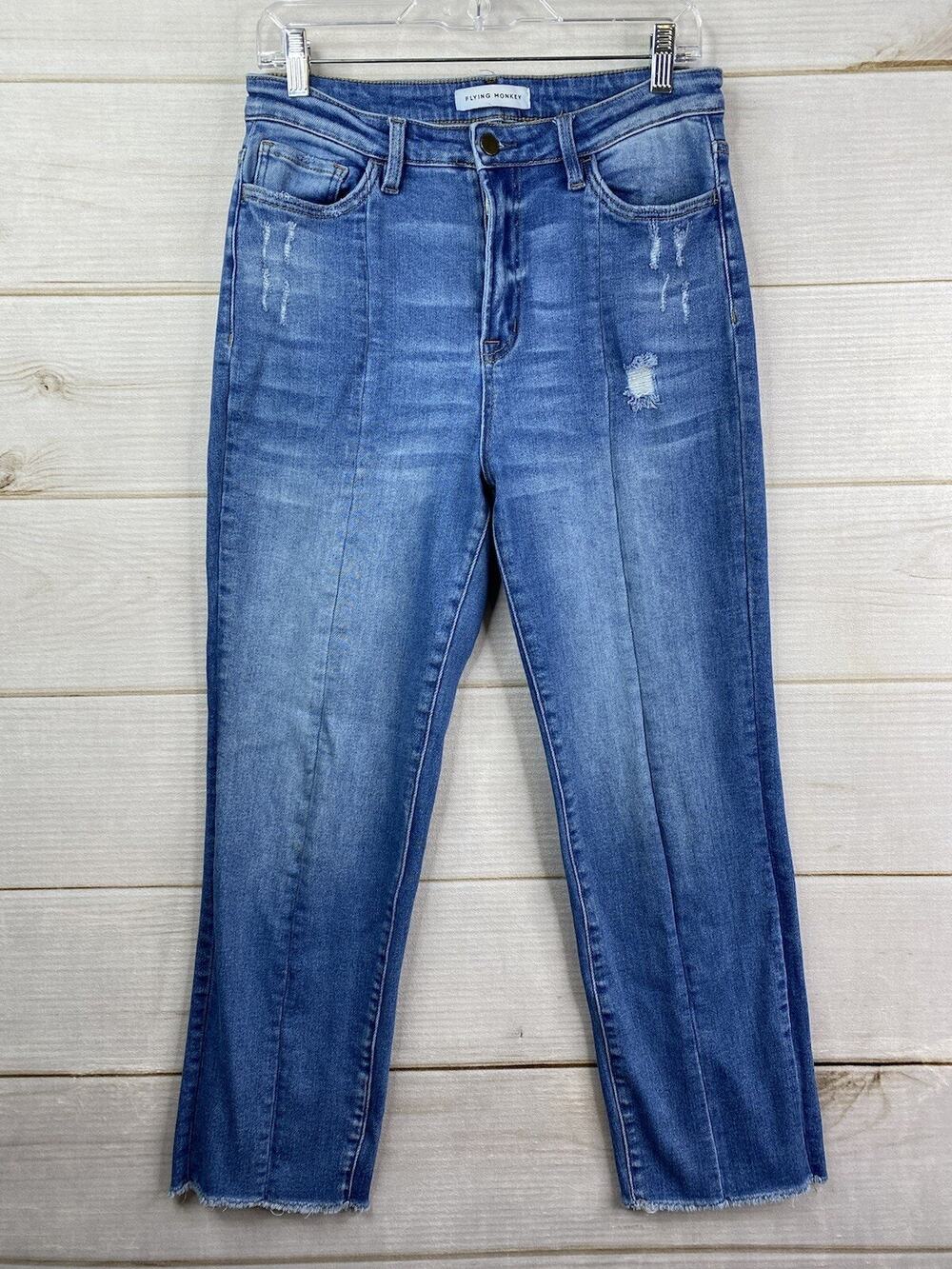 Flying Monkey Jeans Womens 29 Distressed Medium Wash High Rise Ankle Slit Back